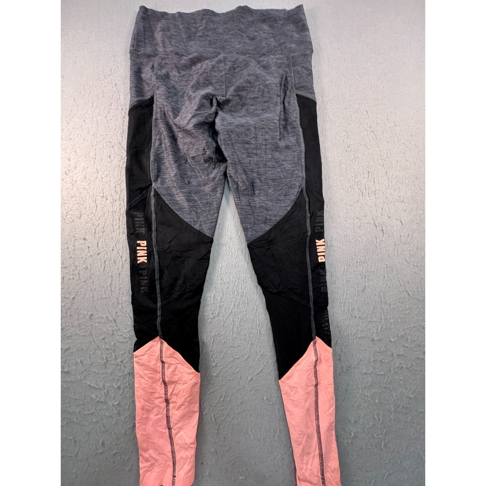 Victoria's Secret PINK Bonded Leggings Womens Medium Gray Black Pink Colorblock